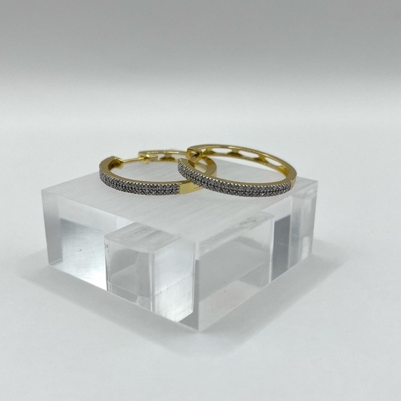 0.25 CT Gold Plated Natural Diamond Hoops 925 Sterling Silver - Picture 5 of 7